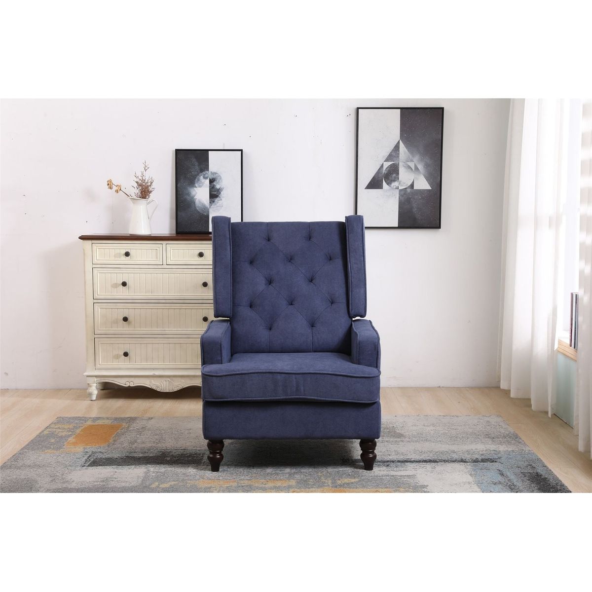 living room Comfortable rocking chair accent chair Navy fabric