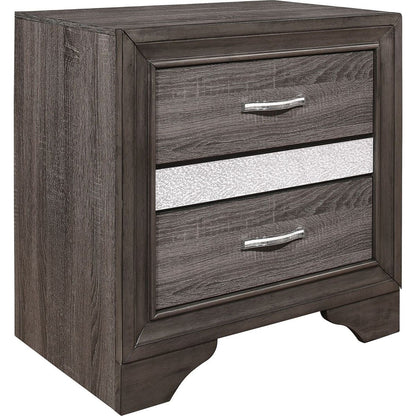 Glamorous Two-Tone Finish Nightstand Hidden Jewelry Drawer Polish Chrome Bar Bedroom Furniture