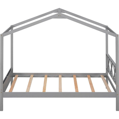 Twin Size Wood House Bed with Storage Space, Gray