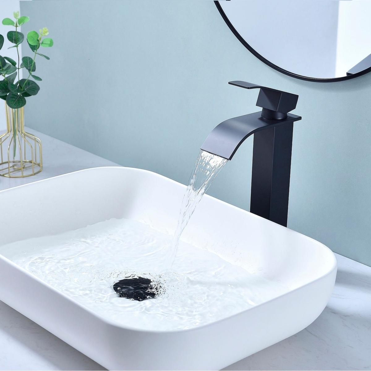 Waterfall Spout Bathroom Faucet, Single Handle Bathroom Vanity Sink Faucet