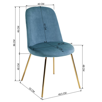 Modern Upholstered Dining Chair Set of 2 with Gold Legs - Blue