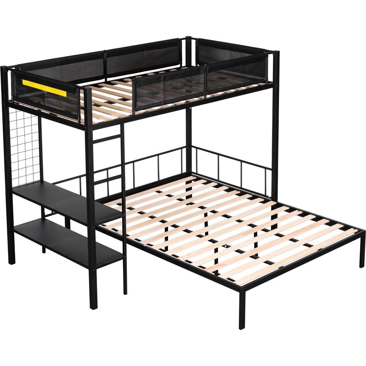 Twin over Full Bunk with Shelves & Grid Panel