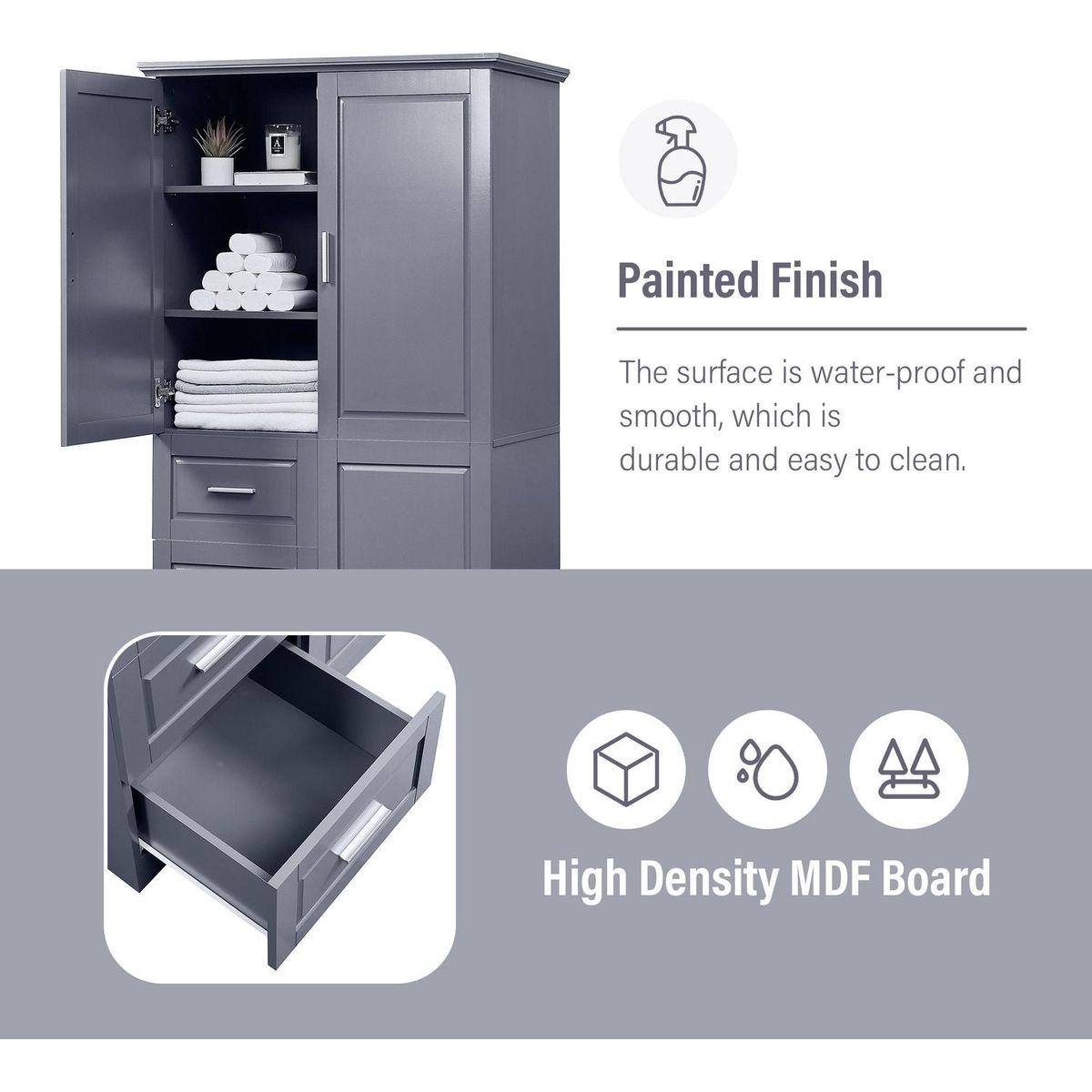 Tall and Wide Storage Cabinet with Doors for Bathroom/Office, Three Drawers, Grey