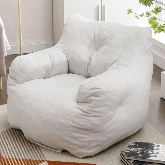 Soft Cotton Linen Fabric Bean Bag Chair Filled With Memory Sponge,Ivory