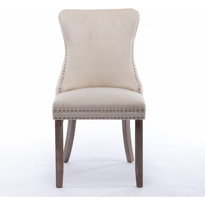 Upholstered Wing-Back Dining Chair with Backstitching Nailhead Trim and Solid Wood Legs, Set of 2, Beige, 8809BG, KD