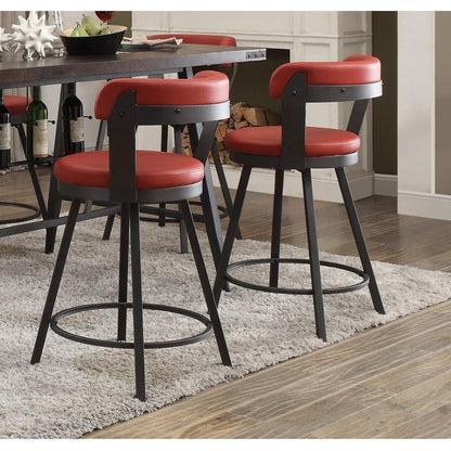 Metal Base 24-inch Counter Height Chairs Set of 2pc Red Seat 360-degree Swivel Faux Leather Upholstered Dining Room Furniture