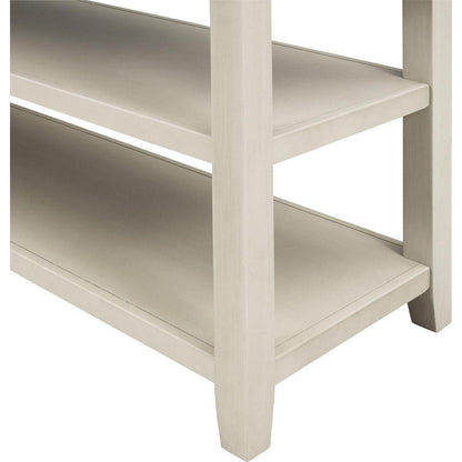 Retro Design Console Table with Two Open Shelves, Pine Solid Wood Frame and Legs for Living Room (Espresso+Beige)