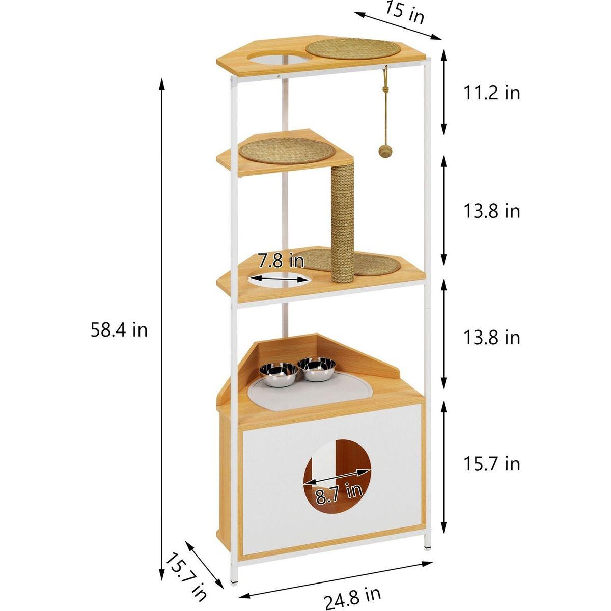 Corner Cat Tower, Cat Tree with Scratching Post, Cat Condo with Feeding Station and Climbing Platforms, Pet Furniture for Indoor Cats