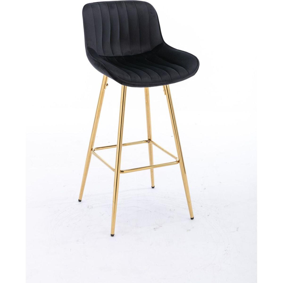 26 Inch Set of 2 Bar Stools, with Chrome Footrest Velvet Fabric Counter Stool Golden Leg Simple Bar Stool, BLACK