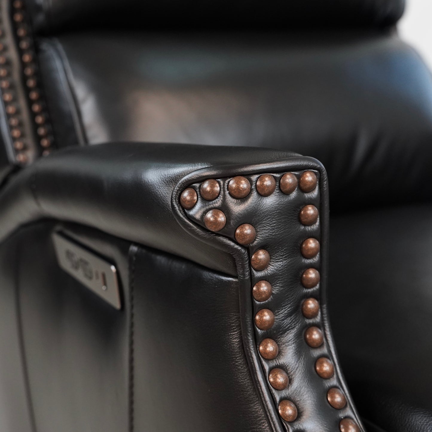 Hekkin II Genuine Top Grain Leather Power Recliner | Adjustable Headrest | Removeable Cushion | Nailhead Trim | Extendable Footboard