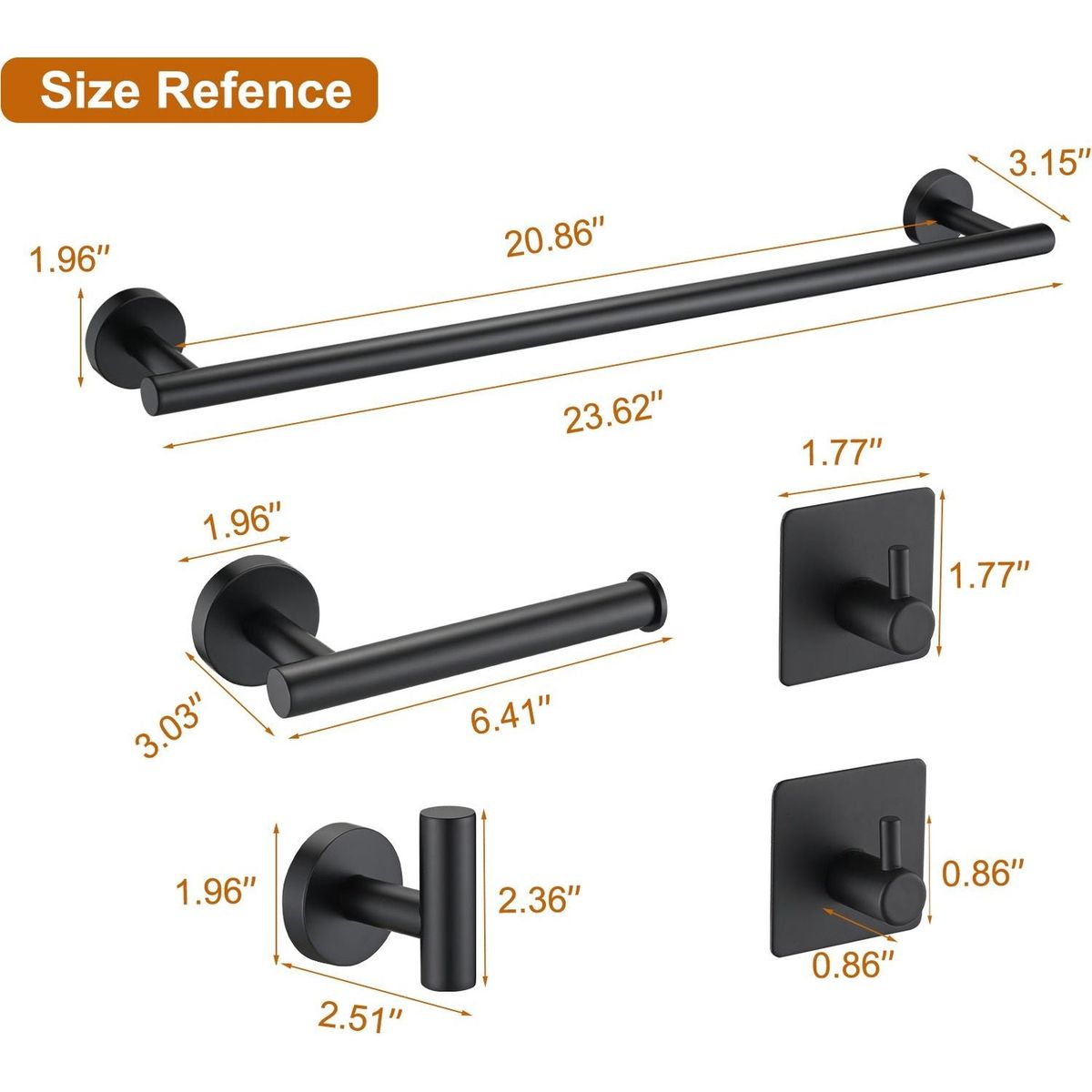 Bathroom Matte Black Hardware Accessories 5 Pieces Set