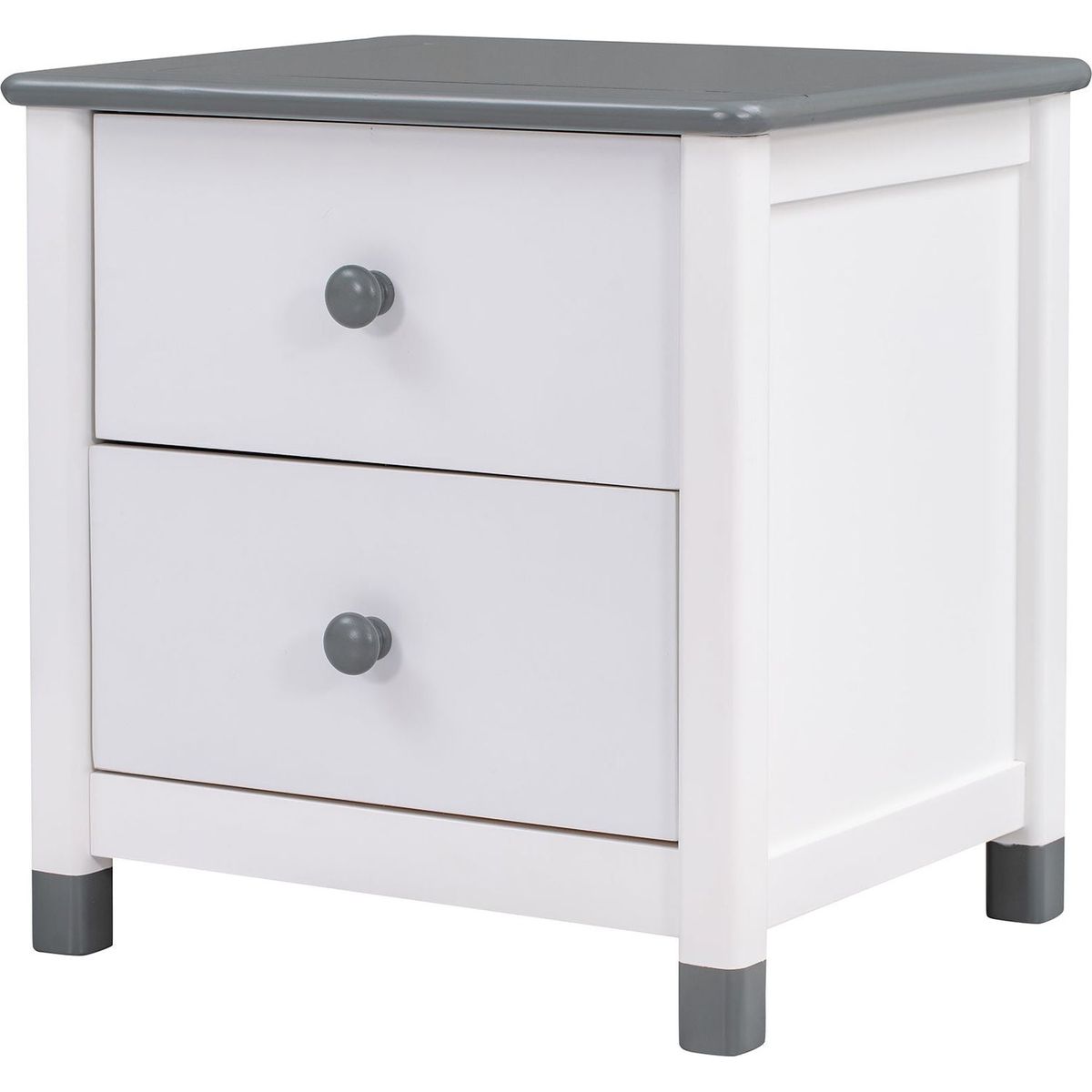 Wooden Nightstand with Two Drawers for Kids, End Table for Bedroom, White+Gray