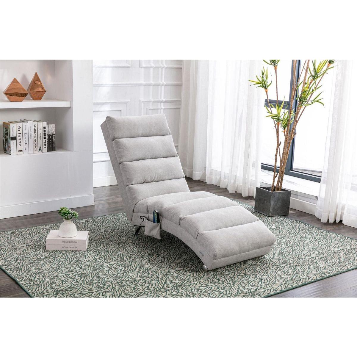 Linen Chaise Lounge Indoor Chair, Modern Long Lounger for Office or Living Room