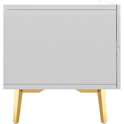 Modern TV Stand with 5 Champagne legs - Durable, stylish, spacious, versatile storage TVS up to 77" (White)