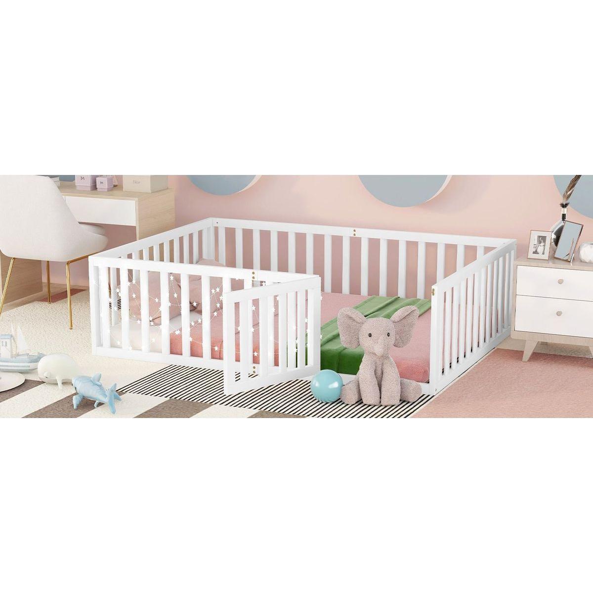 Full Size Wood Daybed Frame with Fence, White - Streamdale Furniture
