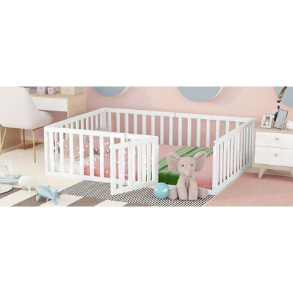 Full Size Wood Daybed Frame with Fence, White - Streamdale Furniture