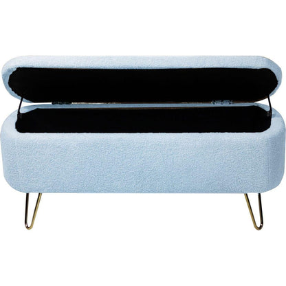 Blue Storage Ottoman Bench for End of Bed Gold Legs, Modern Grey Faux Fur Entryway Bench Upholstered Padded with Storage for Living Room Bedroom