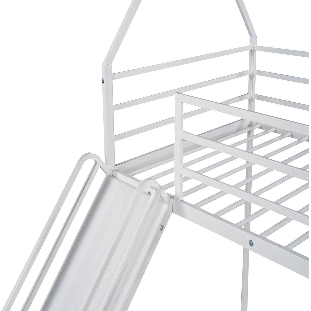 Twin over Twin House Bunk Bed with Ladder and Slide, White - Streamdale Furniture