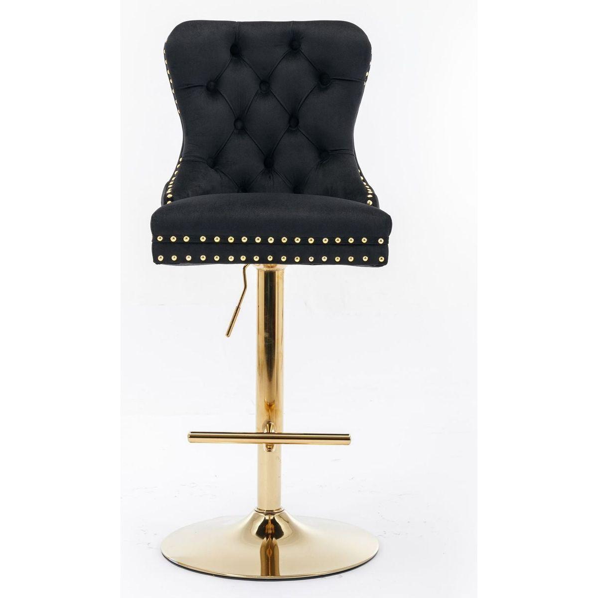 Thick Golden Swivel Velvet Barstools Adjusatble Seat Height from 27-35 Inch, Modern Upholstered Bar Stools with Backs Comfortable Tufted for Home Pub and Kitchen Island (Black, Set of 2)
