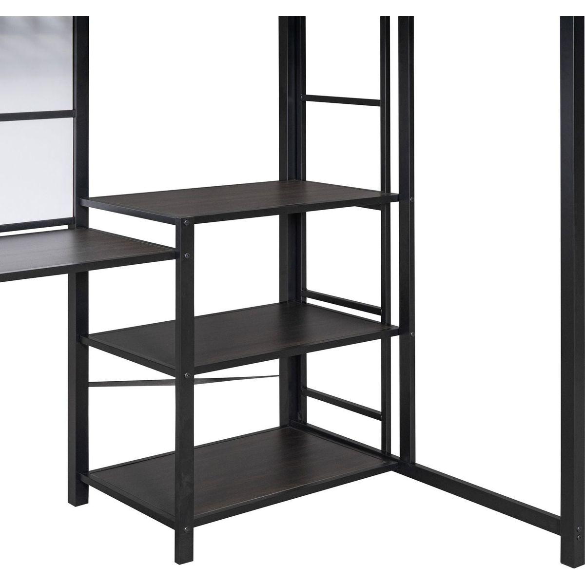 Twin Size Loft Bed with Desk and Whiteboard, Mental Loft Bed with 3 Shelves and Ladder, Black