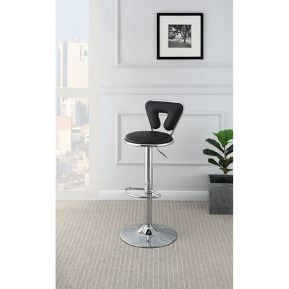 Adjustable Bar stool Gas lift Chair Black Faux Leather Chrome Base metal frame Modern Stylish Set of 2 Chairs