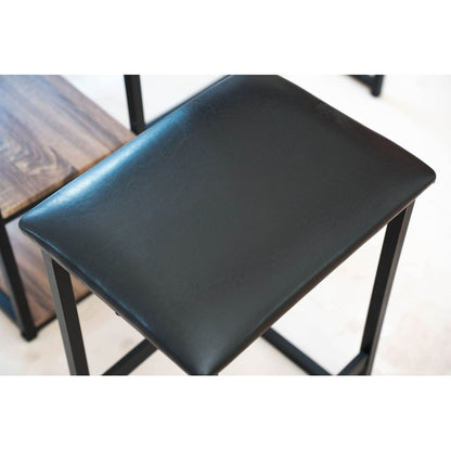 Modern 3-Piece Bar tabies and chairs Set with 2 Chairs for Dining Room, Black Frame+Brown oak board surface+Black cushion