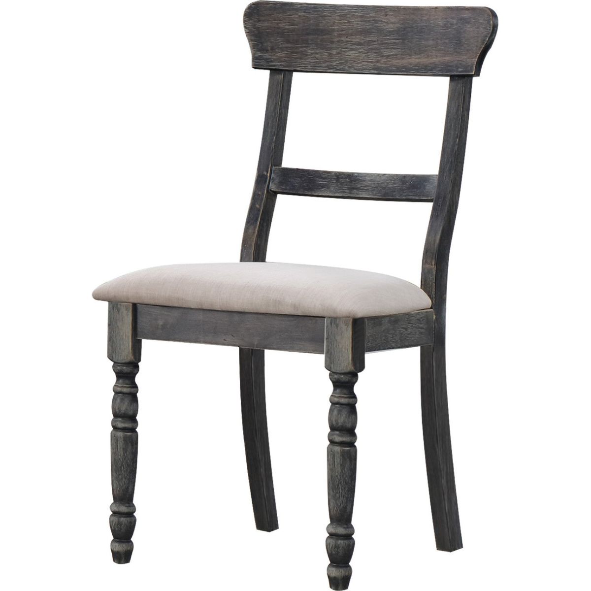 Leventis Side Chair (Set-2) in Light Brown Linen & Weathered Gray