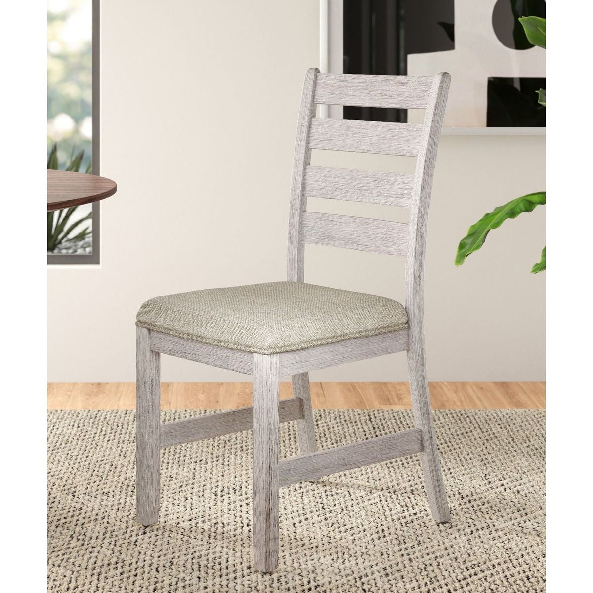 Casual Dining Room Side Chairs 2pc Set Grayish White Finish Upholstered Seat Transitional Design Furniture