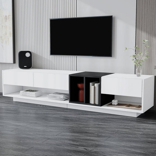 Sleek and Stylish TV Stand with Perfect Storage Solution, Two-tone Media Console for TVs Up to 80", Functional TV Cabinet with Versatile Compartment for Living Room, White