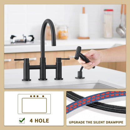 Double Handle Bridge Kitchen Faucet with Side Spray