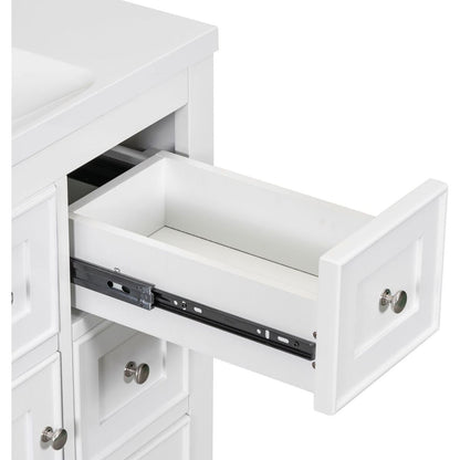 36" Bathroom Vanity with Sink Combo, One Cabinet and Six Drawers, Solid Wood and MDF Board, White