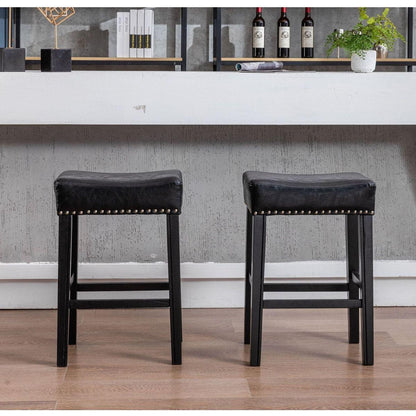 Counter Height 26" Bar Stools for Kitchen Counter Backless Faux Leather Stools Farmhouse Island Chairs (26 Inch, Black, Set of 2)