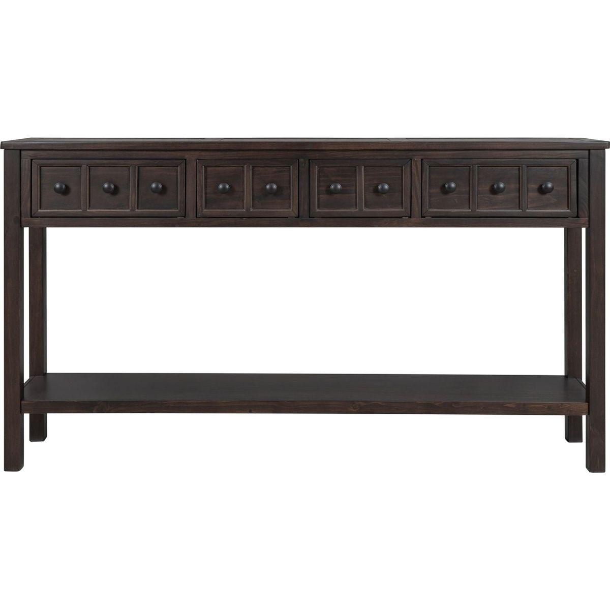 Rustic Entryway Console Table, 60" Long Sofa Table with two Different Size Drawers and Bottom Shelf for Storage (Espresso)