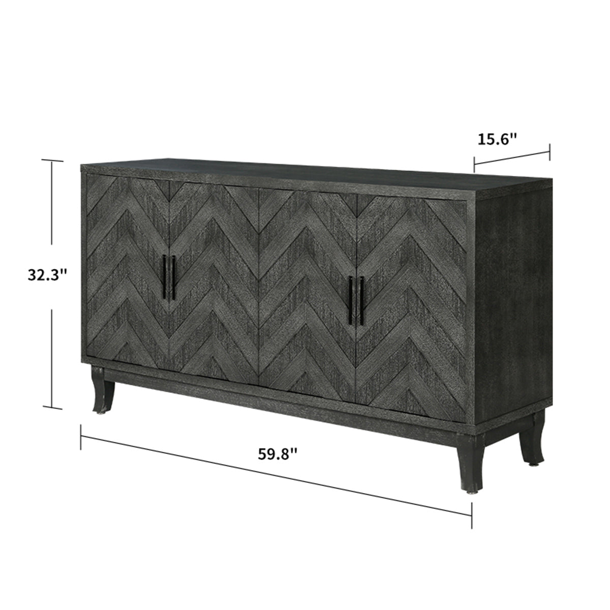 Stronger Vintage Style Buffet Cabinet, Lacquered Accent Storage 4 Door Wooden Cabinets, Thickened Sideboard Storage Cabinet for Entryway, Living Room, Taupe Grey - Streamdale Furniture