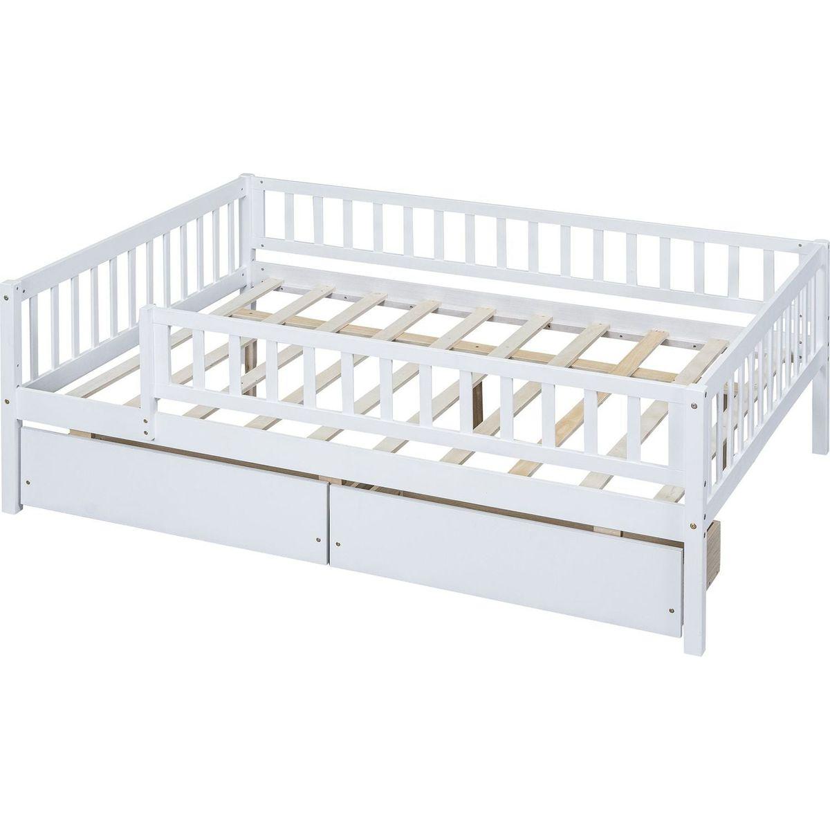 Full Size Daybed Wood Bed with Two Drawers, White - Streamdale Furniture