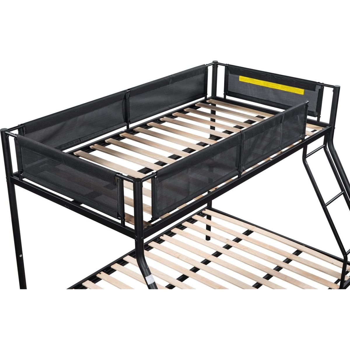 Twin over Full Metal Bunk Bed with Trundle (Wood Slat and Textilene Guardrail)