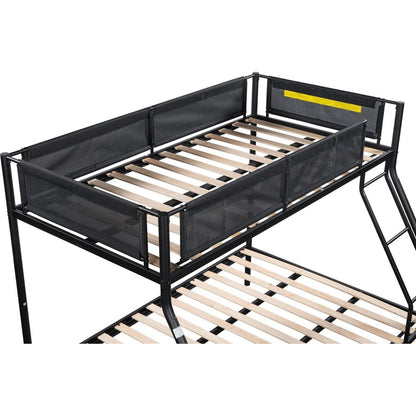 Twin over Full Metal Bunk Bed with Trundle (Wood Slat and Textilene Guardrail)