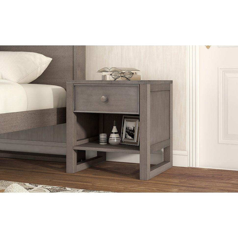 Wooden Nightstand with a Drawer and an Open Storage, End Table for Bedroom, Anitque Gray