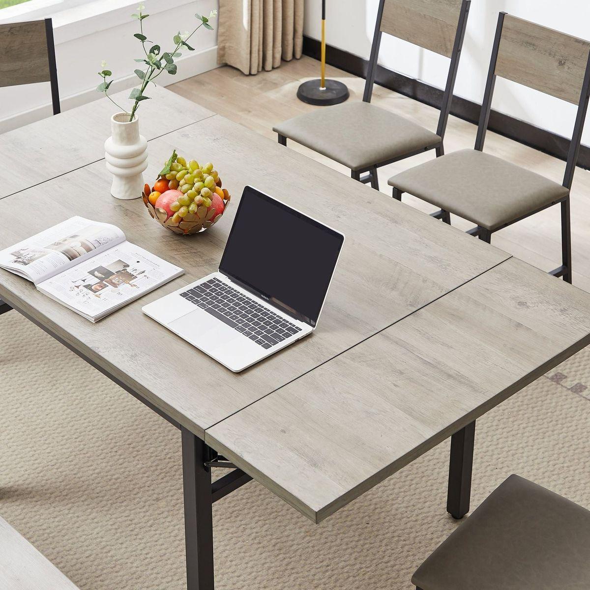 Folding Dining Table, 1.2 inches thick table top, for Dining Room, Living Room, Grey, 63.2" L x 35.5" W x 30.5" H.
