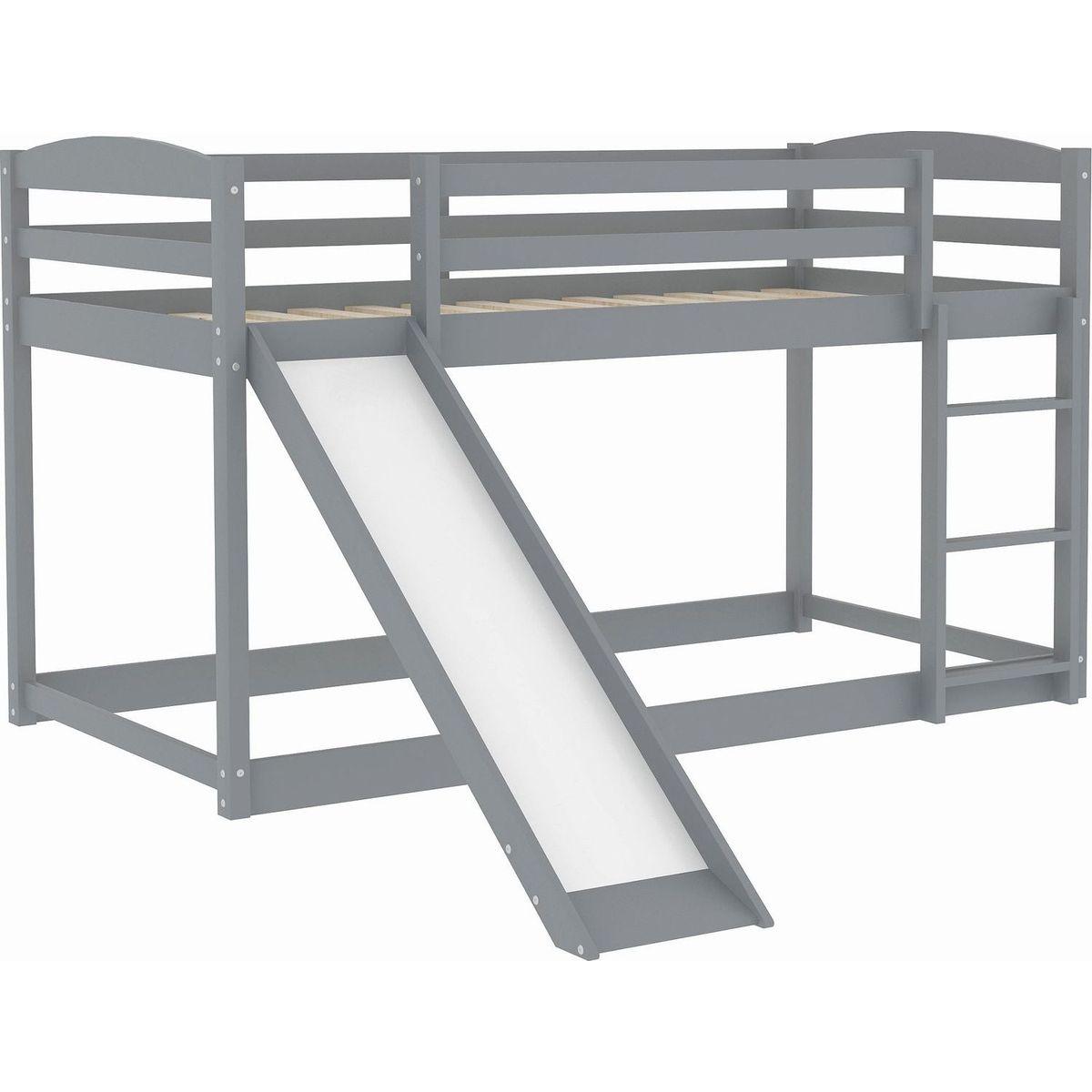 Twin over Twin Bunk Bed with Convertible Slide and Ladder, Gray