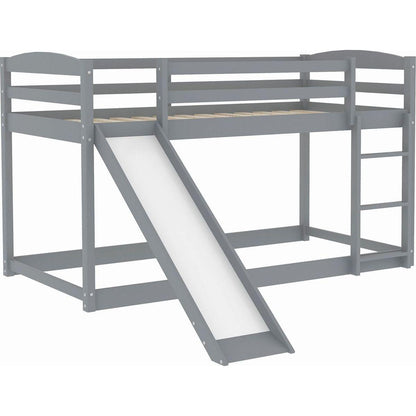 Twin over Twin Bunk Bed with Convertible Slide and Ladder, Gray