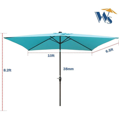 10 x 6.5t Rectangular Patio Solar LED Lighted Outdoor Umbrellas with Crank and Push Button Tilt for Garden Backyard Pool Swimming Pool