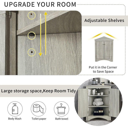 Oak Triangle Bathroom Storage Cabinet with Adjustable Shelves, Freestanding Floor Cabinet for Home Kitchen