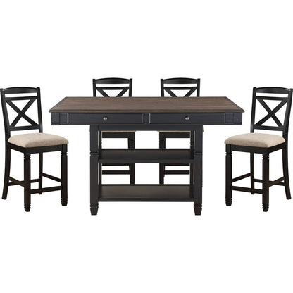 Transitional Style Dining Counter Height Chairs Set of 2pc Black Finish Wood Beige Fabric Seat Dining Room Furniture