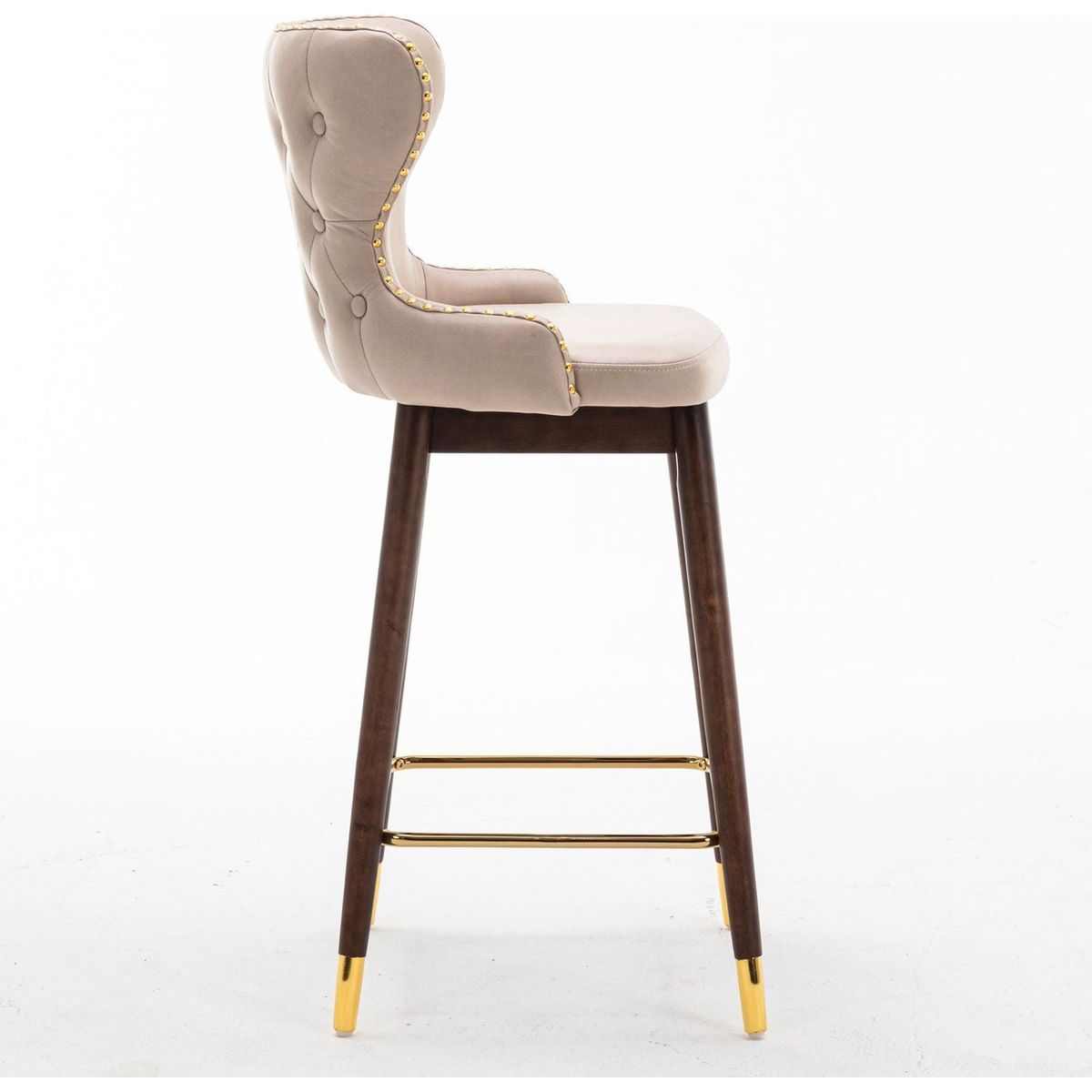 29.9" Modern Leathaire Fabric bar chairs, Tufted Gold Nailhead Trim Gold Decoration Bar stools, Set of 2 (Beige)