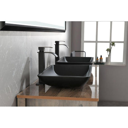 14.38" L -22.25" W -4-3/8 in. H Matte Shell Glass Rectangular Vessel Bathroom Sink in Black with Faucet and Pop-Up Drain in Matte Black