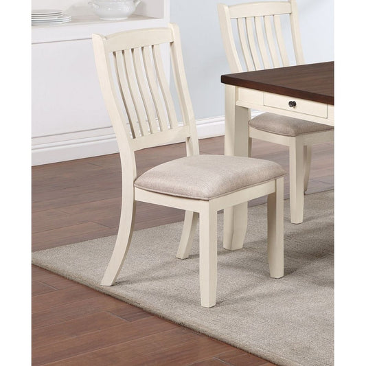 White Classic 2pcs Dining Chairs Set Rubberwood Beige Fabric Cushion Seats Slats Backs Dining Room Furniture Side Chair