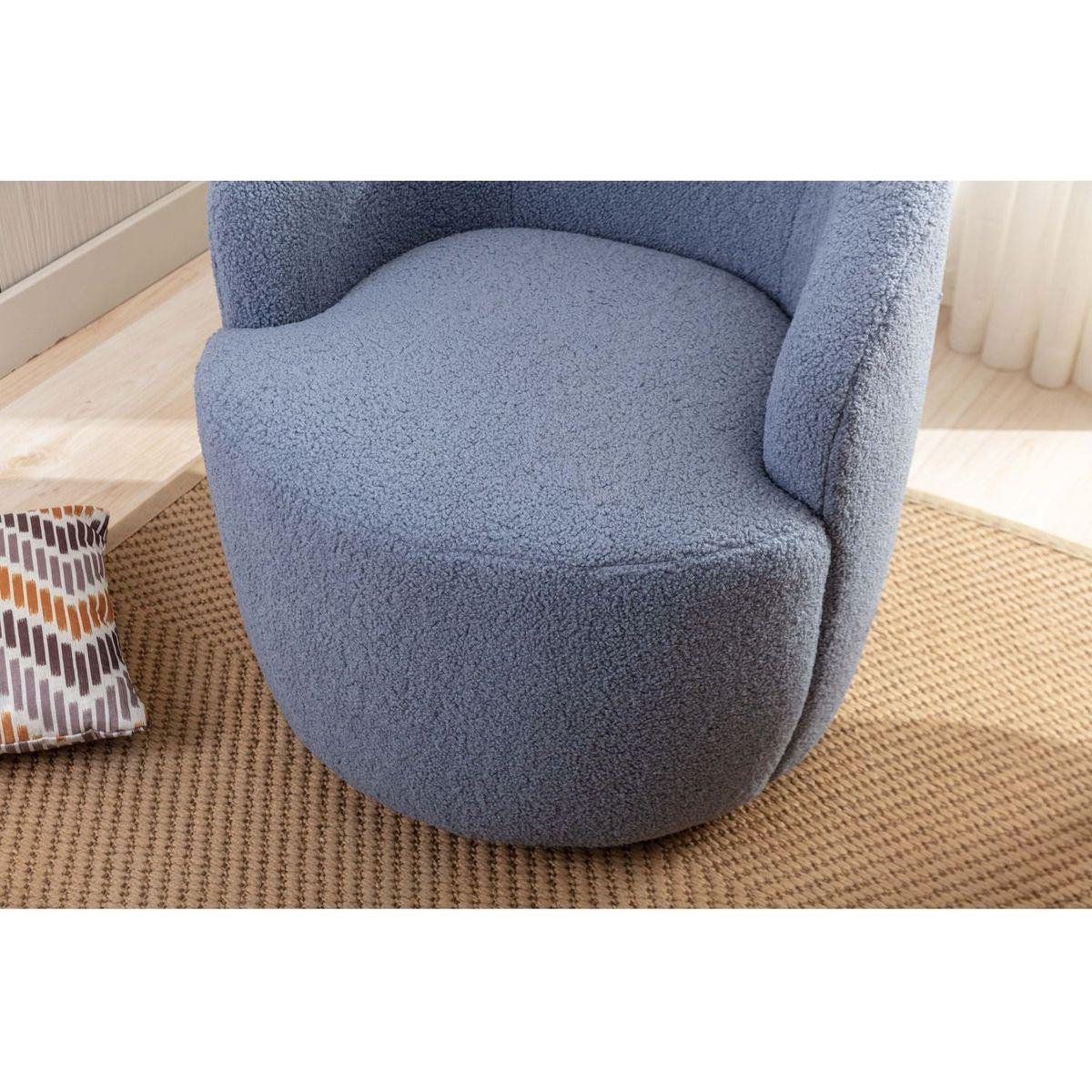 Teddy Fabric Swivel Accent Armchair Barrel Chair With Black Powder Coating Metal Ring, Light Blue