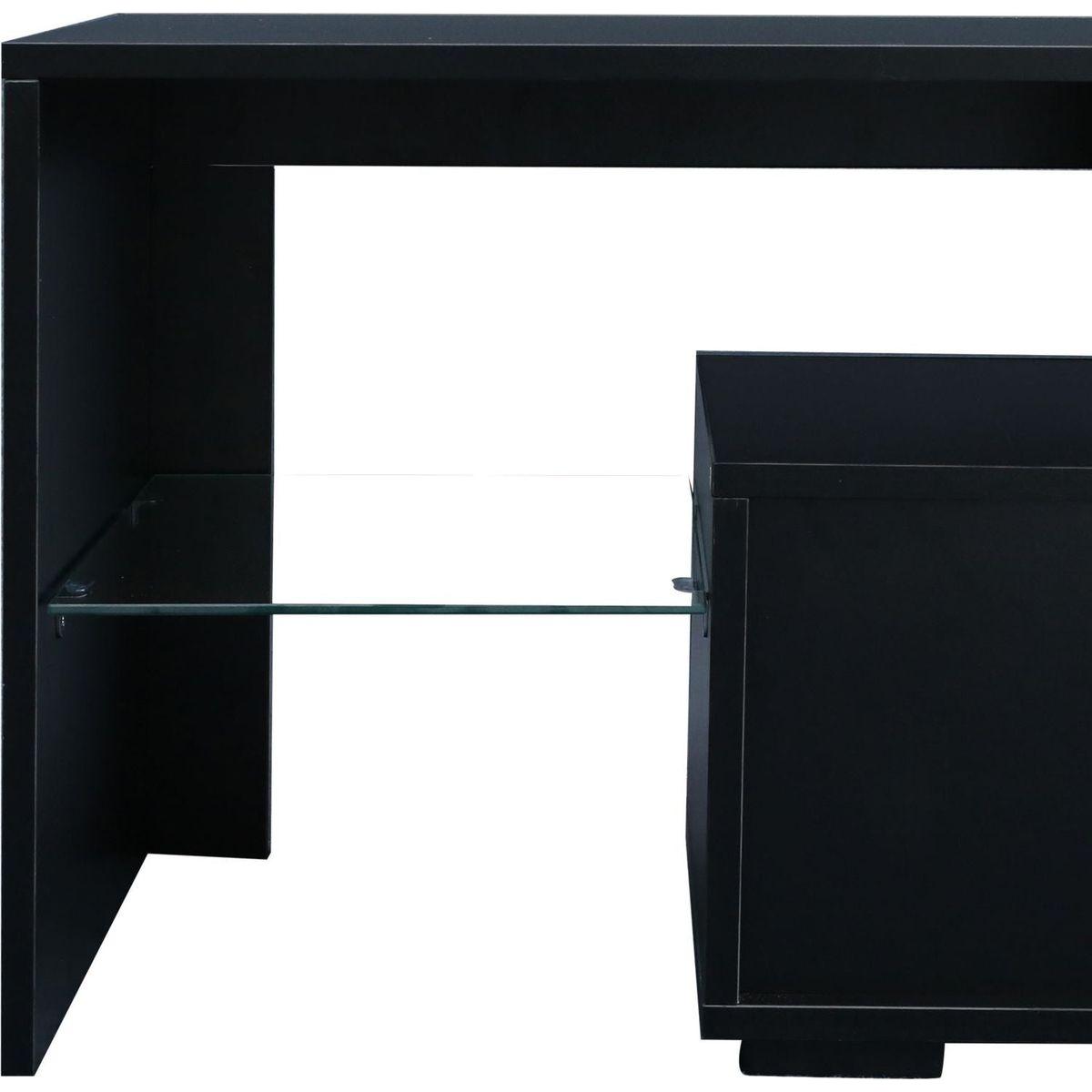 Modern Black TV Stand, 20 Colors LED TV Stand w/Remote Control Lights