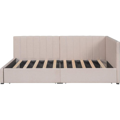 Upholstered Daybed with 2 Storage Drawers Twin Size Sofa Bed Frame No Box Spring Needed, Linen Fabric (Beige)